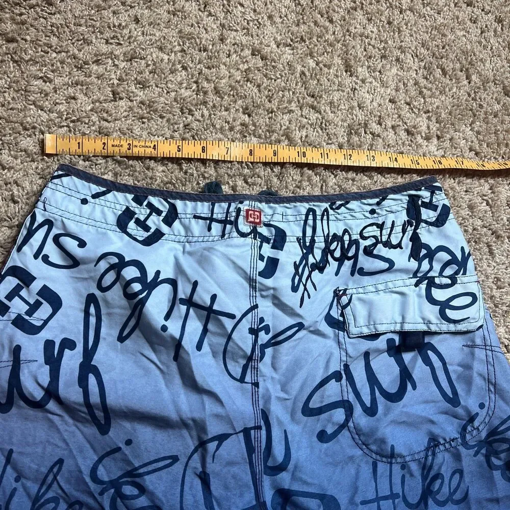 Hike Surf Mens Swim Trunks Blue Pockets 100% Cotton 32w